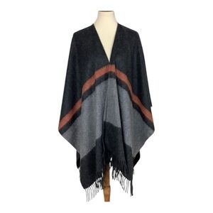 Rag & Bone Varsity Stripe Fringe Gray Orange Stripe Shawl Wrap NWT